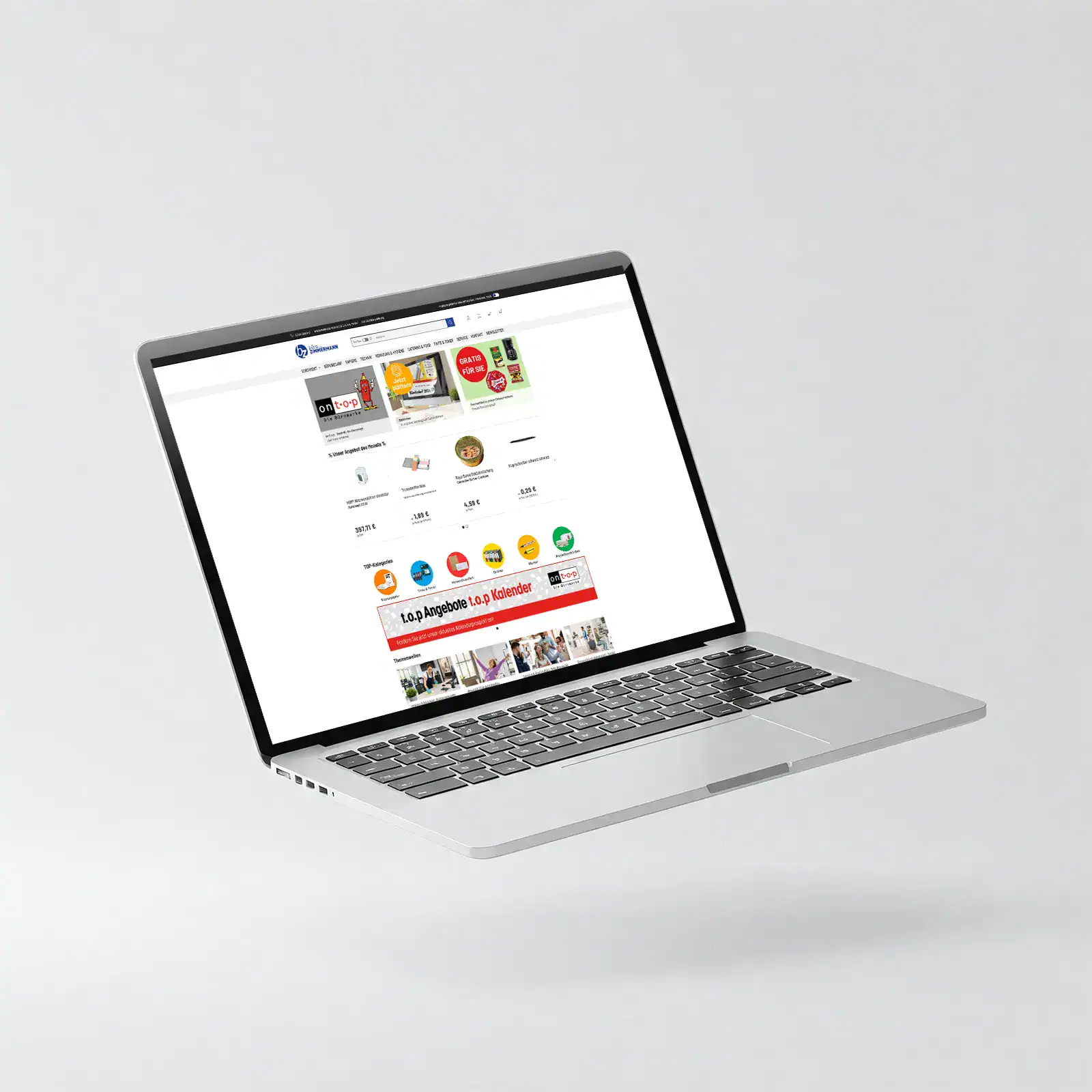 Laptop mit geöffnetem Onlineshop von büro...ZIMMERMANN für Bürobedarf und Büroeinrichtung